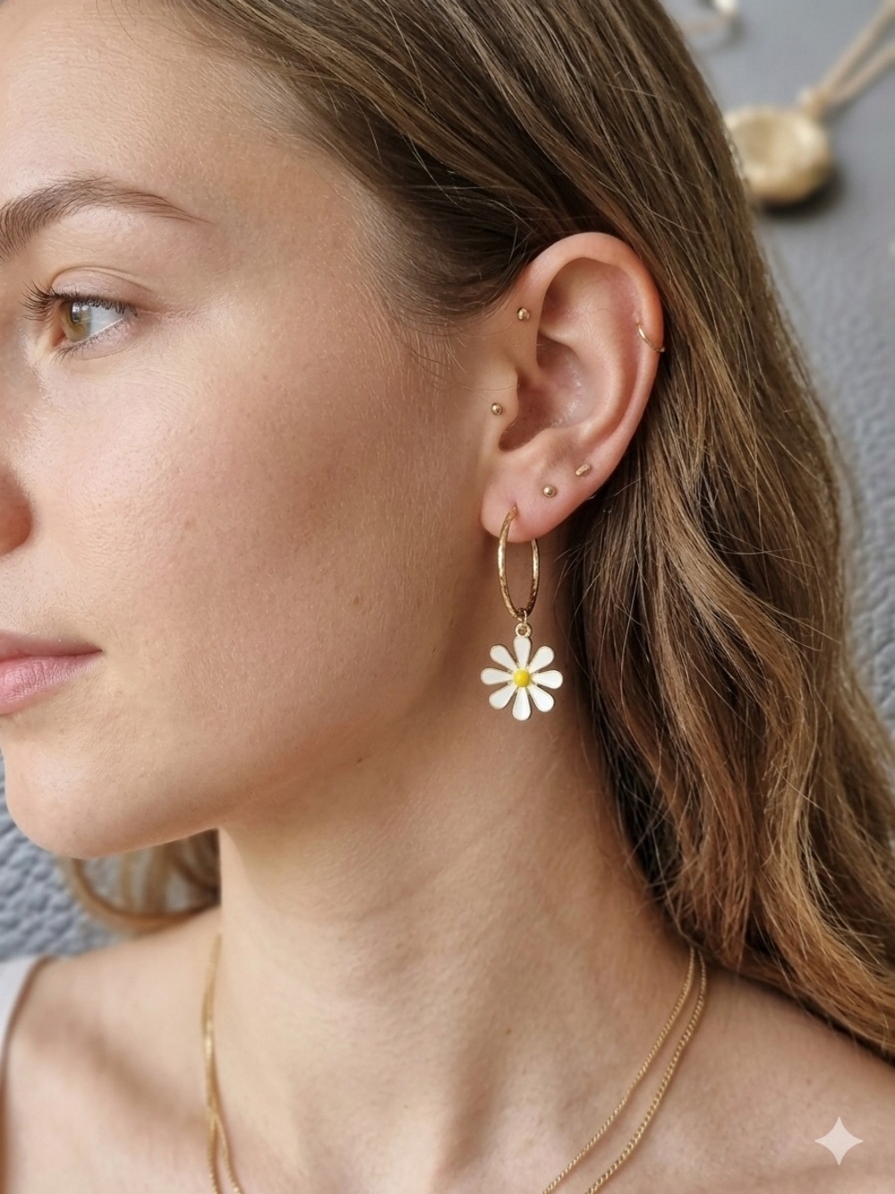 Nordstrom BP Hoop Dangle Daisy Earrings NEW